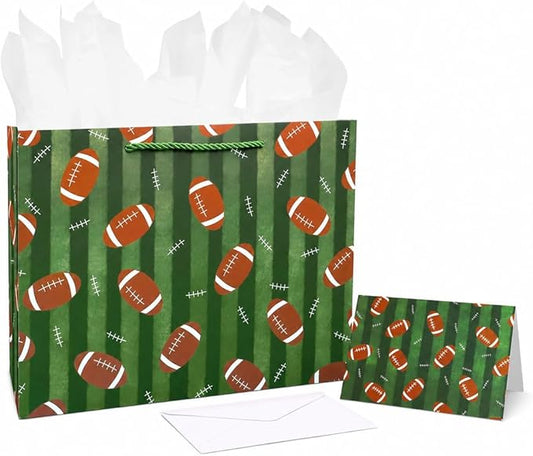 Oletx 13“ Football Party Favor Gift Bags,Football Gift Wrapping Bags with Tissue Paper, Sports Party Birthday Goodie Gifts Treat Bags