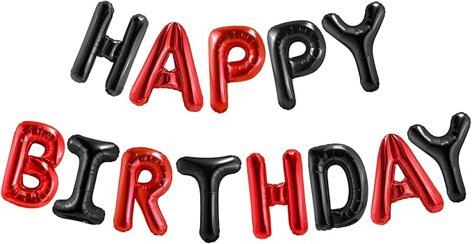 CANREVEL Happy Birthday Banner 13pcs 16 Inch Mylar Foil Letters Sign Balloons Birthday Party Decorations for Kids and Adults - 3D Black Red