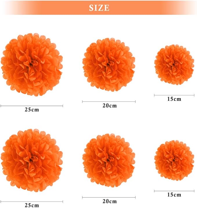 Binpeng Paper Pom Poms Hanging Paper Flower Ball Wedding Party Celebrations Decorations Outdoor Decoration Flowers Craft for Party Birthday Party (BIN-Orange 6pk)