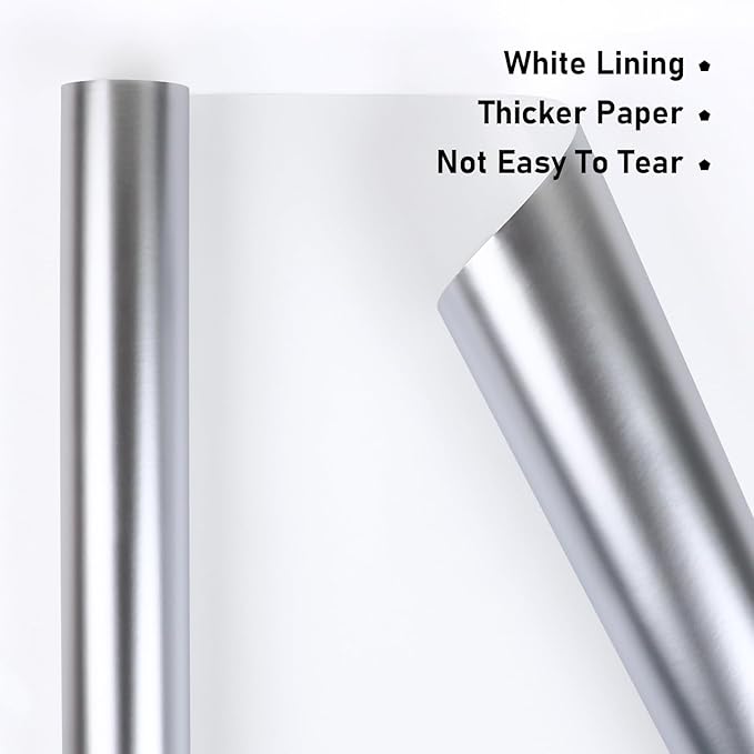 NESCCI Matte Metal Silvery Wrapping Paper, Solid Color Paper,Gift Wrapping Paper,Perfect for Wedding,Valentine's Day,Birthday, Christmas,Baby Shower,DIY Bouquet (17 Inches X 32.8 Feet)