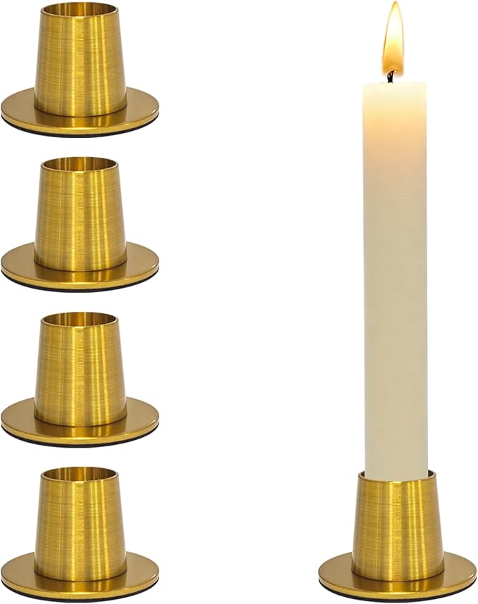 Gold Taper Candle Holders Set of 4 - Brushed Gold Candlestick Holders, Round Tapered Candlestick Holders for Home Decoration, Wedding, Anniversary, Party | Housewarming Gifts Candle Holders