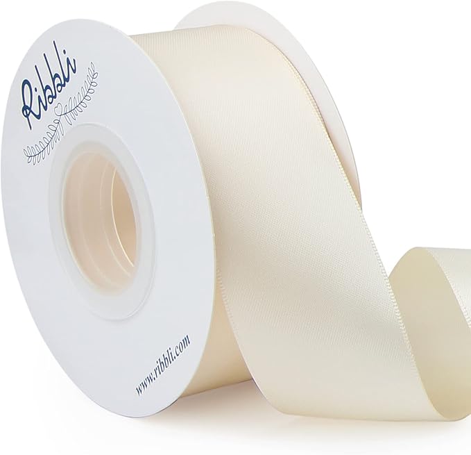 Ribbli Ivory Double Faced Satin Ribbon,1-1/2” x Continuous 25 Yards,Use for Bows Bouquet,Gift Wrapping,Floral Arrangement,Wedding Decoration
