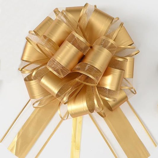 Gold Bows for Gift Wrapping, 6PCS Gift Bows for Wedding, Christmas, Birthday Decor, Gift Basket & Party Decorations, 6 Inches (Light Gold)