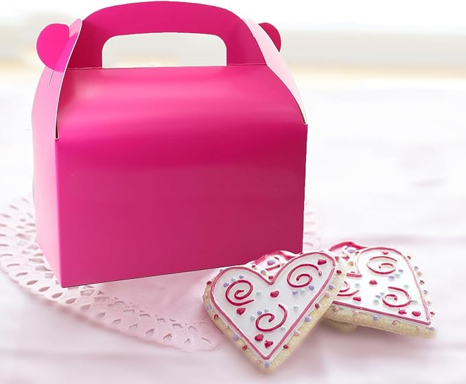 30-Pack Hot-Pink Party Favor Treat Boxes, Candy Boxes, Gable Paper Gift Boxes with Handles. Perfect for Bright Pink Theme Party, Birthday Party Baby Shower Decoration Supplies.