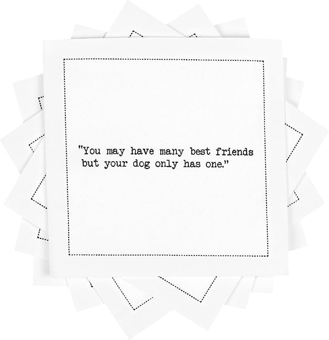 Five Star Funny Dog Quotes | White Cotton Cocktail Napkins | 50 Luxury Disposable Beverage Napkins with Witty Bar Quotes | Drink Napkins for Parties, Bars, Weddings & Game Nights