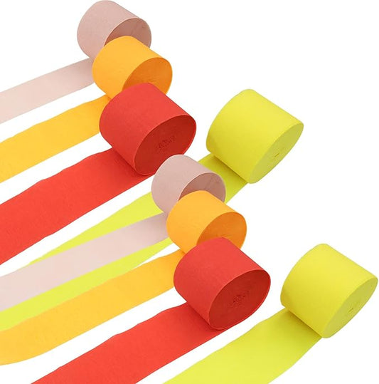 PHITUODA 8 Rolls Red Orange Yellow Pink Streamers 656ft, Red Orange Yellow Pink Crepe Paper Party Streamer Decorations for Wedding Shower/Baby Shower Birthday Valentine's Day,82ft Long