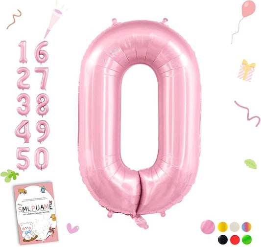 Pastel Pink 0 Balloon Numbers, 40 Inch Large Light Pink Foil Number Balloons 0-10, Self-Sealing Birthday Balloon for Girls Women Anniversary Graduation New Year Party Decoration Supplies