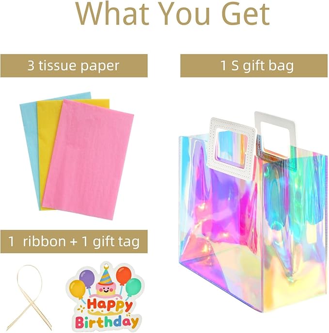 VUOJUR 8.3'' Small Birthday Gift Bag with Tissue Paper and Happy Birthday Gift Tag for Girl-Colorful
