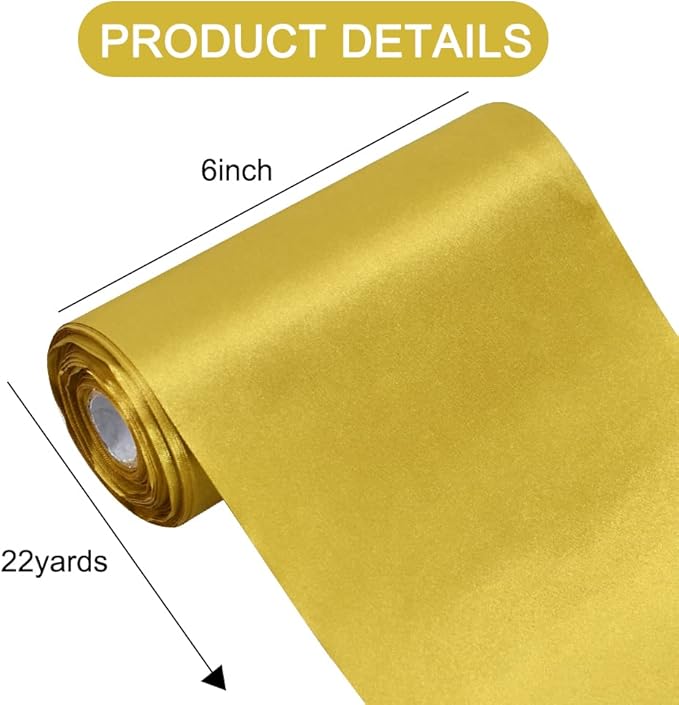 TONIFUL 6 inch x 22yd Wide Dark Gold Satin Ribbon Solid Fabric Ribbon for Cutting Sewing Ceremony Party Decoration Chair Sash Table Runner Car Bows Indoor Outdoor Yard Decor
