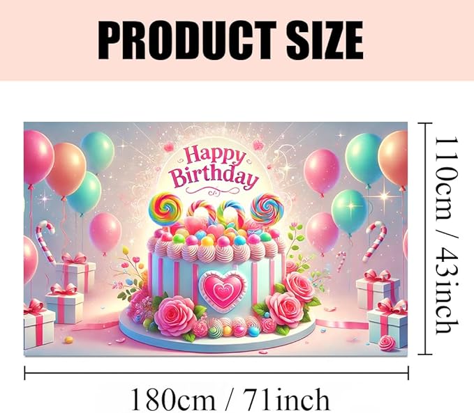 Happy Birthday Cake Decoration Banner 71x43 Inch, Pink and Gold Balloons Theme, Ideal for Cake Photoshoots, Birthday Parties, and Event Decorations