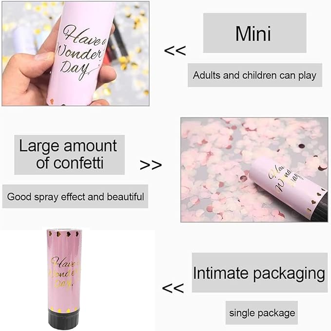 Pink Confetti Party Confetti Cannon, 6 Pack Mini Party Poppers Pink Confetti Cannon Shooters Biodegradable Confetti for Wedding Kids Birthday Party Supplies