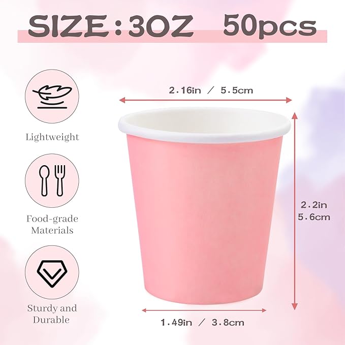 3 oz Bathroom Cups, 50 Pack Pink Paper Cups, 3 oz Bathroom Mouthwash Cups, Bath Rinse Cups for Home, Office, Wedding, Travel and Party