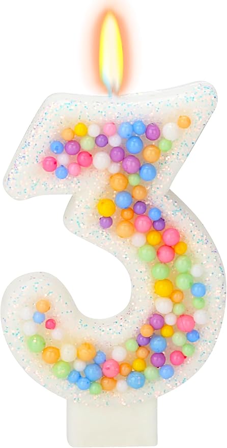 Birthday Candles - Number 3 Candle, Colorful Macaron Candles, Birthday Candles for Women/Girls, Cake Decorations, Theme Party Supplies