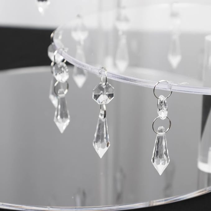 Efavormart 3-Tier Acrylic Cake Stand with Hanging Crystal Pendants – Clear Elegant Cupcake Tower for Dessert Display