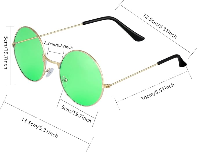 ONESING 8-20 Pairs Round Hippie Sunglasses Circle Sunglasses for Women Glasses Multicoloured Hippie Headband Disco Party