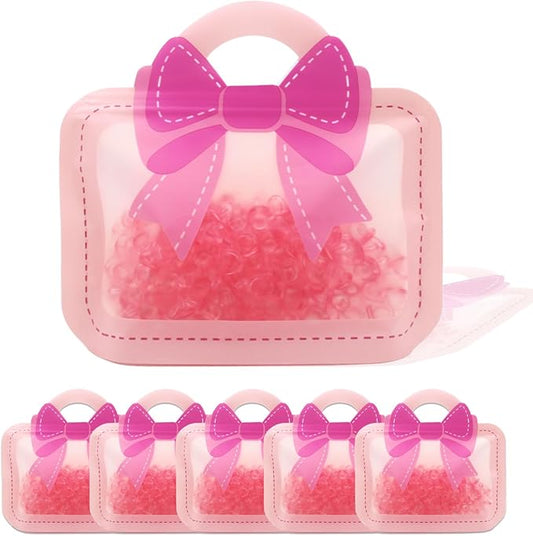 30 Pack Cartoon Bow Goodie Bags Kids Girls Birthday Gift Bags with Handle Ziplock Seal Bag Smell Proof Resealable Packaging Storage For Home Baby Shower Favors Gender Reveal Party Decoration