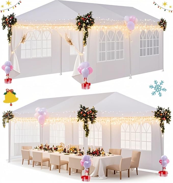 HOTEEL 10x20FT Party Tent Outdoor Large Canopy with 6 Removable Sidewalls, 2 Zipper Doors, 12 Ropes and 24 Stakes for 20-30 People, Carpas para Fiestas for Wedding Patio Backyard, White