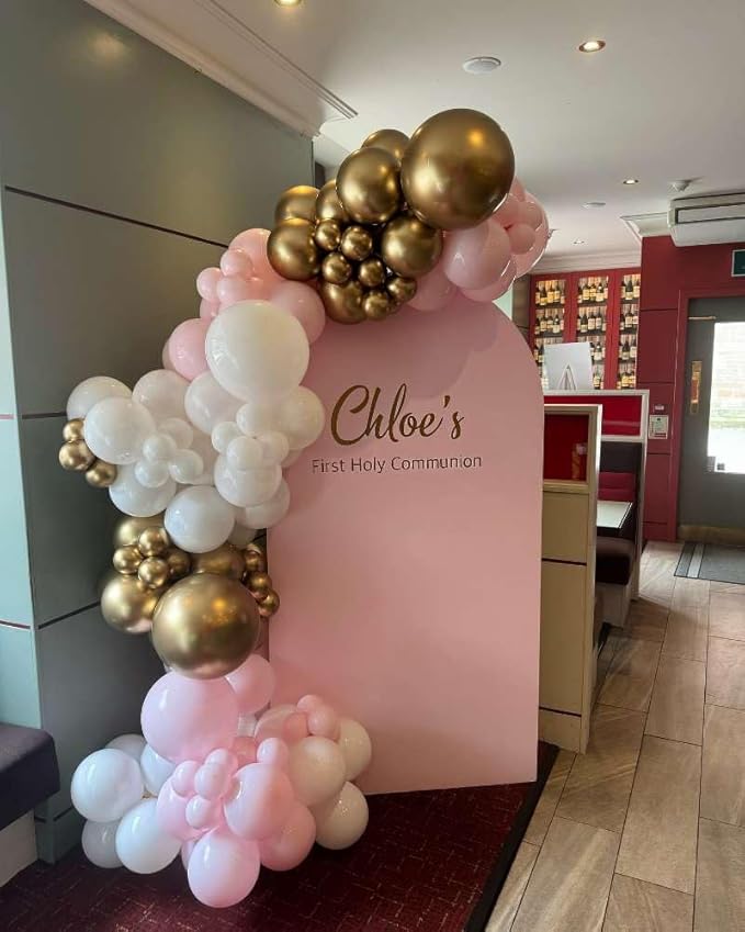 Pink and Gold Balloon Arch Kit, 154Pcs Baby Pink Metallic Gold Latex Balloon Garland kit, 18 12 10 5 Inch Different Size Balloons for Birthday Galentine's Day Valentine's Day Party Decorations