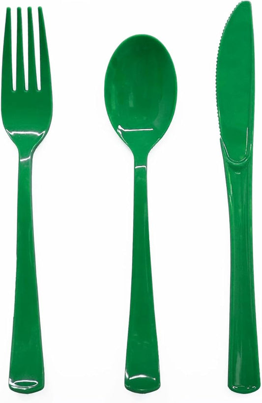 150 PCS Green Plastic Silverware Disposable Green Utensils 50 Plastic Forks, 50 Knives, 50 Spoons for Birthday, Graduation Party, Picnic