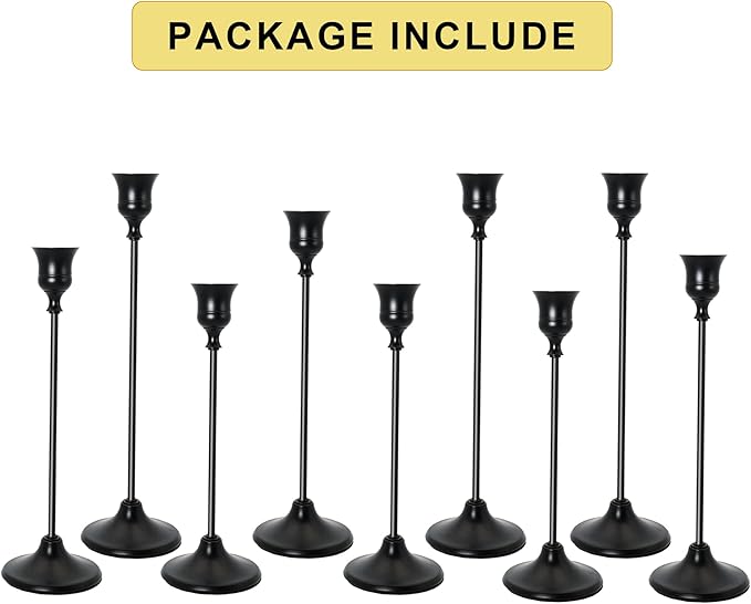 Candlestick Holders, Black Metal Taper Candle Holder, Vintage Candle Holders for Pillar Candles, Table Mantel Wedding Festive Decor Party Party Decor Christmas Decorations, Set of 9