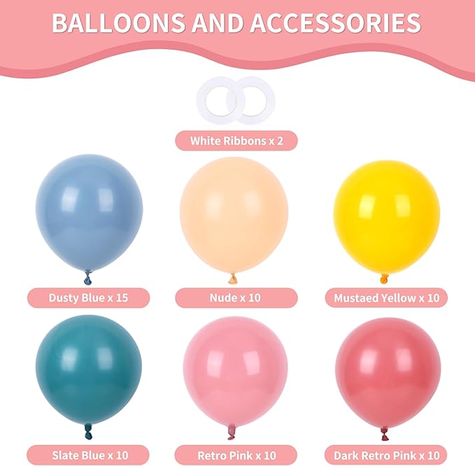 RUBFAC Colorful Balloons Boho Rainbow Party Balloon 65pcs 12 Inches Assorted Latex Balloon for Baby Shower Boho Birthday Wedding Party Decorations