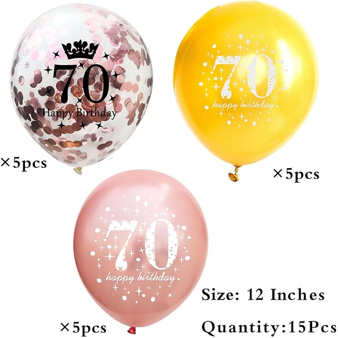 SHUNTAI 70th Birthday Balloons for Women Rose Gold 70th Birthday Decorations Her Happy Birthday Latex Confetti Balloon 70 Year Old Anniversary Theme Party Decor Supplies 15 Pack 12 Inch