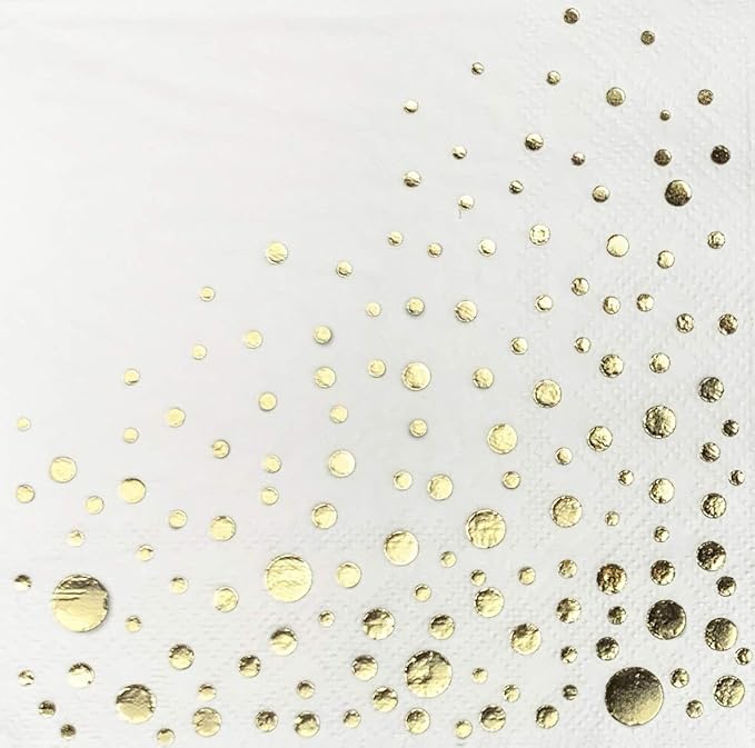 Stylish Gold Cocktail Napkins, 100 3Ply White and Gold Napkins, Disposable Party Napkins, 5x5 Inch Wedding Cocktail Napkins, Paper Cocktail Napkins, Bridal Shower Napkins, or Beverage Napkins