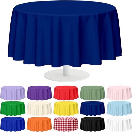 Mulbozy 12 Pack Navy Blue Round Tablecloth, 84 Inches Plastic Table Cover, Premium Disposable Round Party Tablecloth for Restaurant Dinners, Wedding, Grad Party, Baby Shower, Outdoor Camping