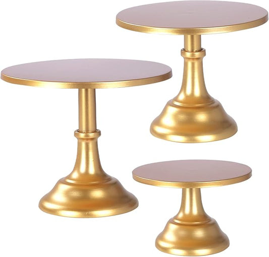 3 Pcs Metal Cake Stand, Cake Pop Stand with Durable & Stable Design, Tall Cake Stands for Dessert Table, Perfect Display for Wedding, Party, Birthday, Baby Shower (Gold)