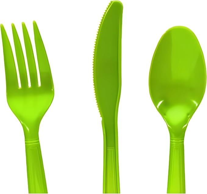 Heavy Duty Lime Green Plastic Cutlery Set – 90 Pieces Total (2 Packs of 45) – Includes 15 Forks, 15 Spoons, 15 Knives per Pack – Durable Party Utensils for Events, Catering, and Everyday Use