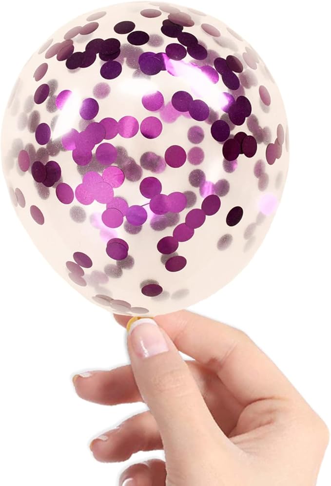 Purple Confetti Balloons, 40 Pcs 5 Inch Clear Balloons with Confetti Inside for Birthday Party Graduation Engagement Cake Topper Decor Bridal Shower Baby Shower Decoration Supplies