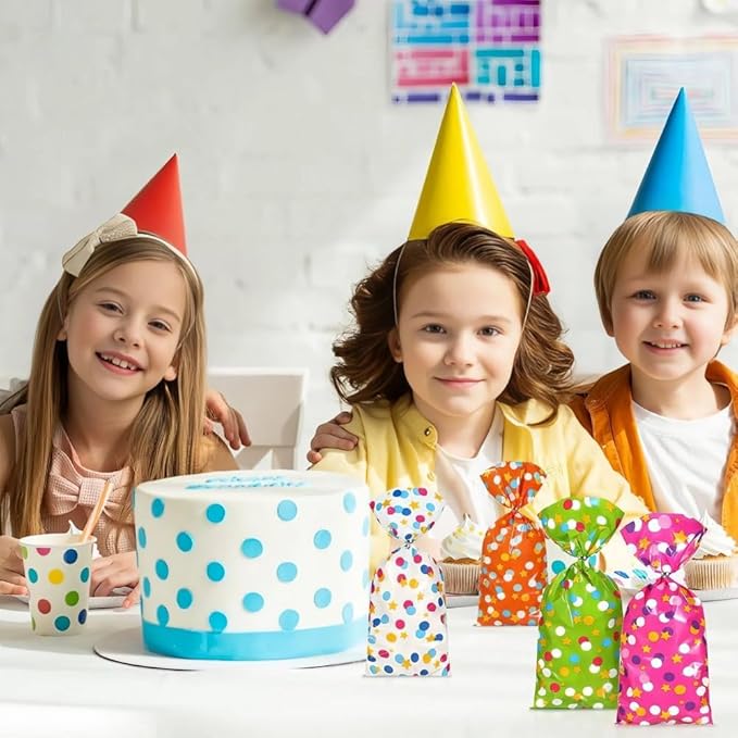Vibrant Rainbow Polka Dots Cellophane Bags - (Pack of 20) - Premium Quality & Eye-Catching Multi-Color Design - Perfect for Parties, Gifts & Favors