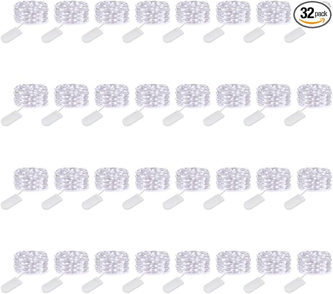 MUMUXI 32 Pack 7.2ft Fairy Lights Battery Operated. 20 LED String Lights Waterproof Silver Copper Wire Starry Firefly LEDs for Wedding Party Jars Christmas Decorations, Cool White