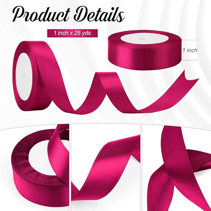Pink Ribbon for Gift Wrapping - 25 Yards Hot Pink Satin Ribbon for Bows, Wedding Decor, Floral Arrangement, Birthday Party