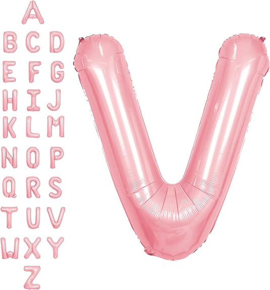 SUWEN 40 Inch Pink Large V Letter Balloons Big Foil Helium Letter Balloons A-Z Jumbo Mylar Happy Birthday Party Decorations for Girl Anniversary Party Supplies