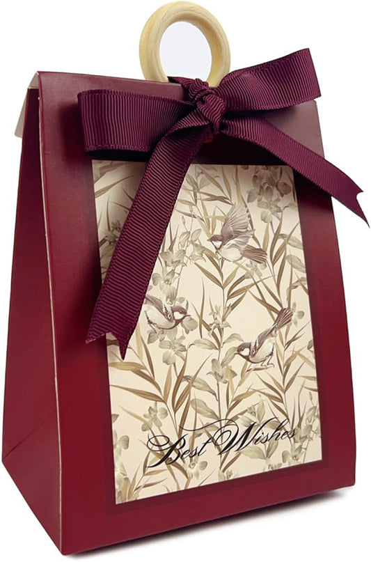 20PCS Mini Gift Bags, Bird & Flower Goodie Bags with Ribbon Handle for Party Favors Treat Boxes Wedding Bridal Baby Shower Birthday Party Presents 3.9"x2.6"x1.4"(Wine Red)