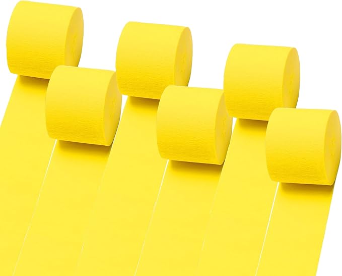 6 Rolls 492ft Colorful Crepe Paper Streamers,Pack of Paper Party Streamers for Yellow Party Decorations, Birthday Decorations, Wedding Decorations (1.8 Inch x 82 Ft/Roll)
