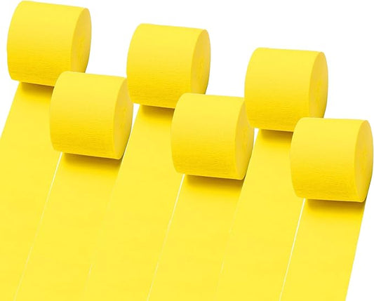 6 Rolls 492ft Colorful Crepe Paper Streamers,Pack of Paper Party Streamers for Yellow Party Decorations, Birthday Decorations, Wedding Decorations (1.8 Inch x 82 Ft/Roll)