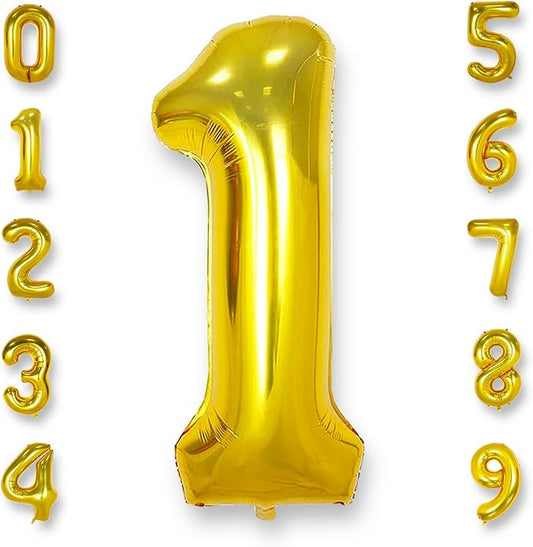 AULE 40 Inch Big Gold 1 Balloon Number Large Foil Helium Number Balloons 0-9 Jumbo Giant Happy 1st Birthday Party Decorations for Boy or Girl Huge Mylar Anniversary Party Supplies