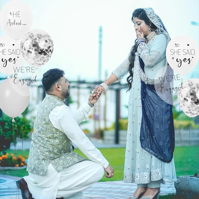 Engagement Party Balloons HE ASKED,SHE SAID Yes WE'RE ENGAGED Balloons Silver Confetti Latex Balloon for Bridal Shower Engagement Bachelorette Wedding Party Decoration