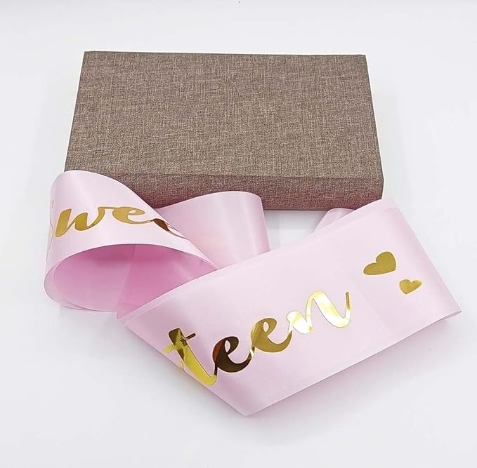 MGJSRNH Sweet Sixteen' Pink Satin Birthday Sash for Girls,Cute Princess Birthday Party Decorations Gifts,Happy 16th Birthdays Party Favor Supplies