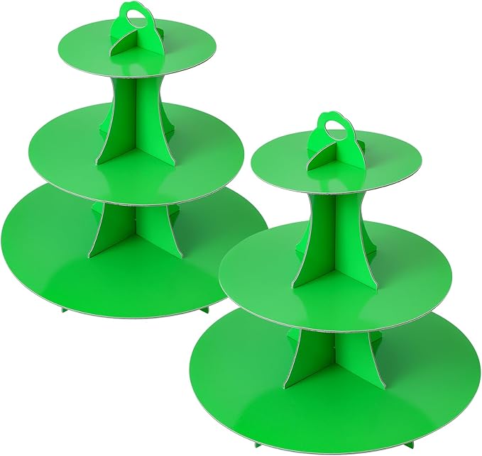 Soleebee 3-Tier Round Cupcake Stand, Cardboard Cupcake Tower, Dessert Cup Cake Stand Tower for Birthday Wedding Party Decoration, Cupcake Tier Stand 2 Set (Green)