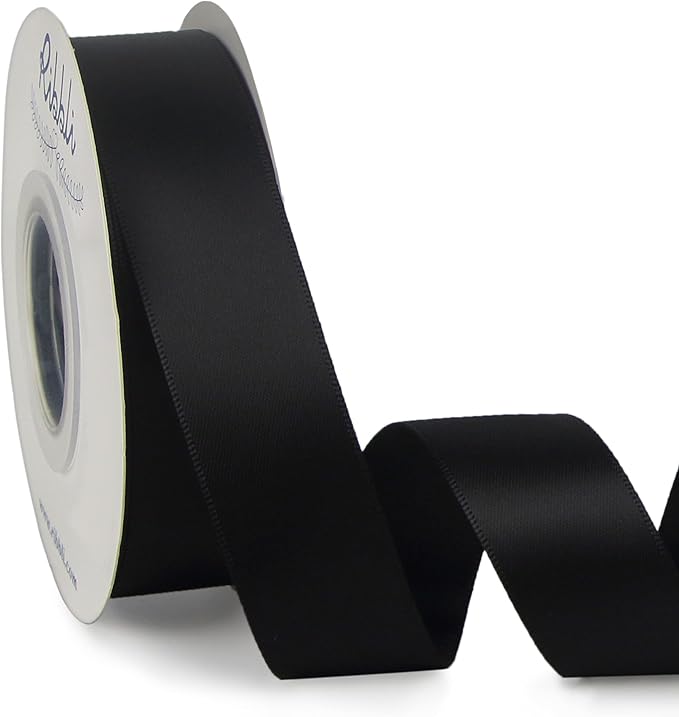 Ribbli Double Faced Black Satin Ribbon,1” x Continuous 25 Yards,Use for Bows Bouquet,Gift Wrapping,Floral Arrangement