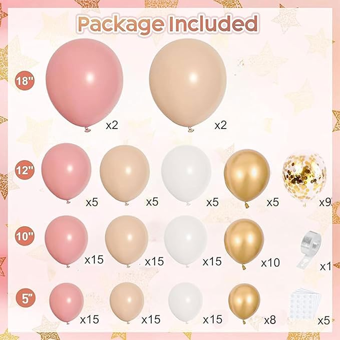 Pink White Balloon Arch Kit, Retro Pink Nude Matte White Metallic Gold Balloons and Gold Confetti Balloons for Valentines Day Boho Engagement Wedding Bridal Shower Birthday Decorations