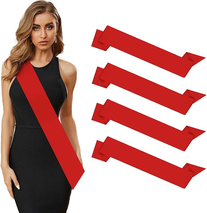 4Pcs Red Satin Sashes - DIY Prom Queen Homecoming Pageant Bride Senior Christmas Wedding Birthday Graduation Birthday Halloween Party Bachelorette Party Sash Senior Wreath Sash Red Blank Sashes