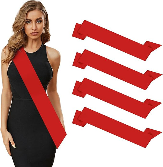 4Pcs Red Satin Sashes - DIY Prom Queen Homecoming Pageant Bride Senior Christmas Wedding Birthday Graduation Birthday Halloween Party Bachelorette Party Sash Senior Wreath Sash Red Blank Sashes