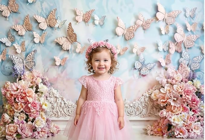 Kate 7x5ft Children Birthday Party Photo Background Dreamworld Butterfly Wall Pink Flowers Decoration Baby Shower Photography Backdrops