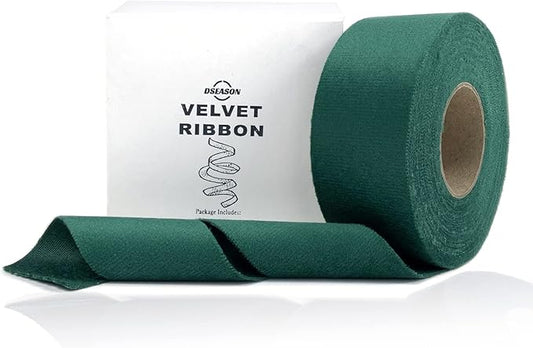 Velvet Ribbon Set 1.5" x 10 Yards, 1 Rolls, Dseason Handmade Green Velvet Ribbon Set for Gift Wrapping & Bow Making, Christmas Tree, Wreath Decoration, DIY Crafts Decoration
