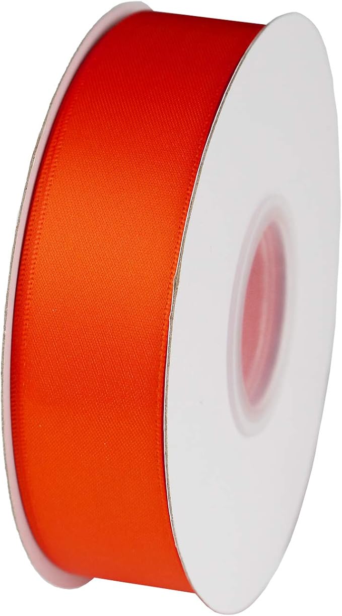 ITIsparkle 1" Inch Double Faced Satin Ribbon 50 Yards-Roll Set for Gift Wrapping Scrap Books Party Favor Hair Braids Baby Shower Decoration Floral Arrangement Craft Supplies, Tarrid Orange Ribbon