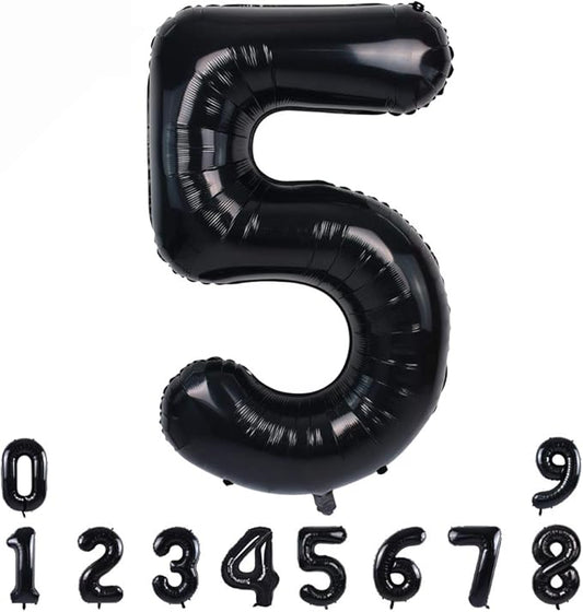 TONIFUL 40 Inch Black Large Numbers0-9,Number 5 Digital 5 Helium Balloons,Foil Mylar Big Number Balloons for 2026 Graduation New Year Eve Birthday Party supplies Decorations